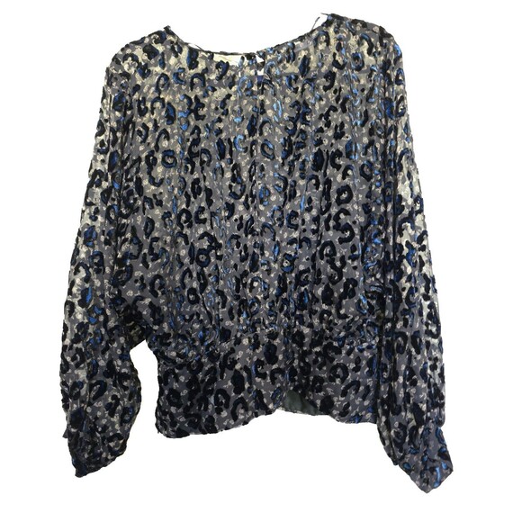 ZARA Burnout Velvet Abstract Print Blouse L Sexy Slits Dolman Sleeve Side Zip - Picture 2 of 10